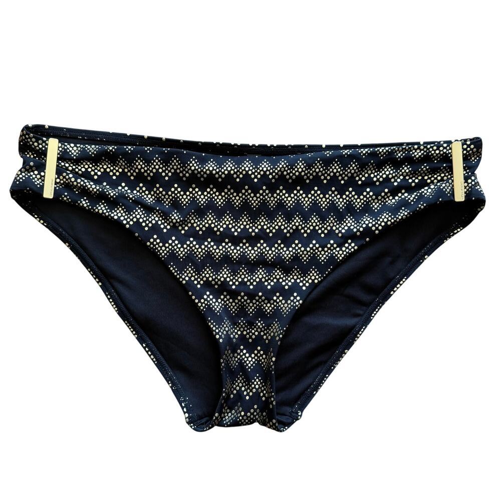 Victoria's Secret Black Gold Dot Print Bikini Bottom Sz L Beach Swim Poolside